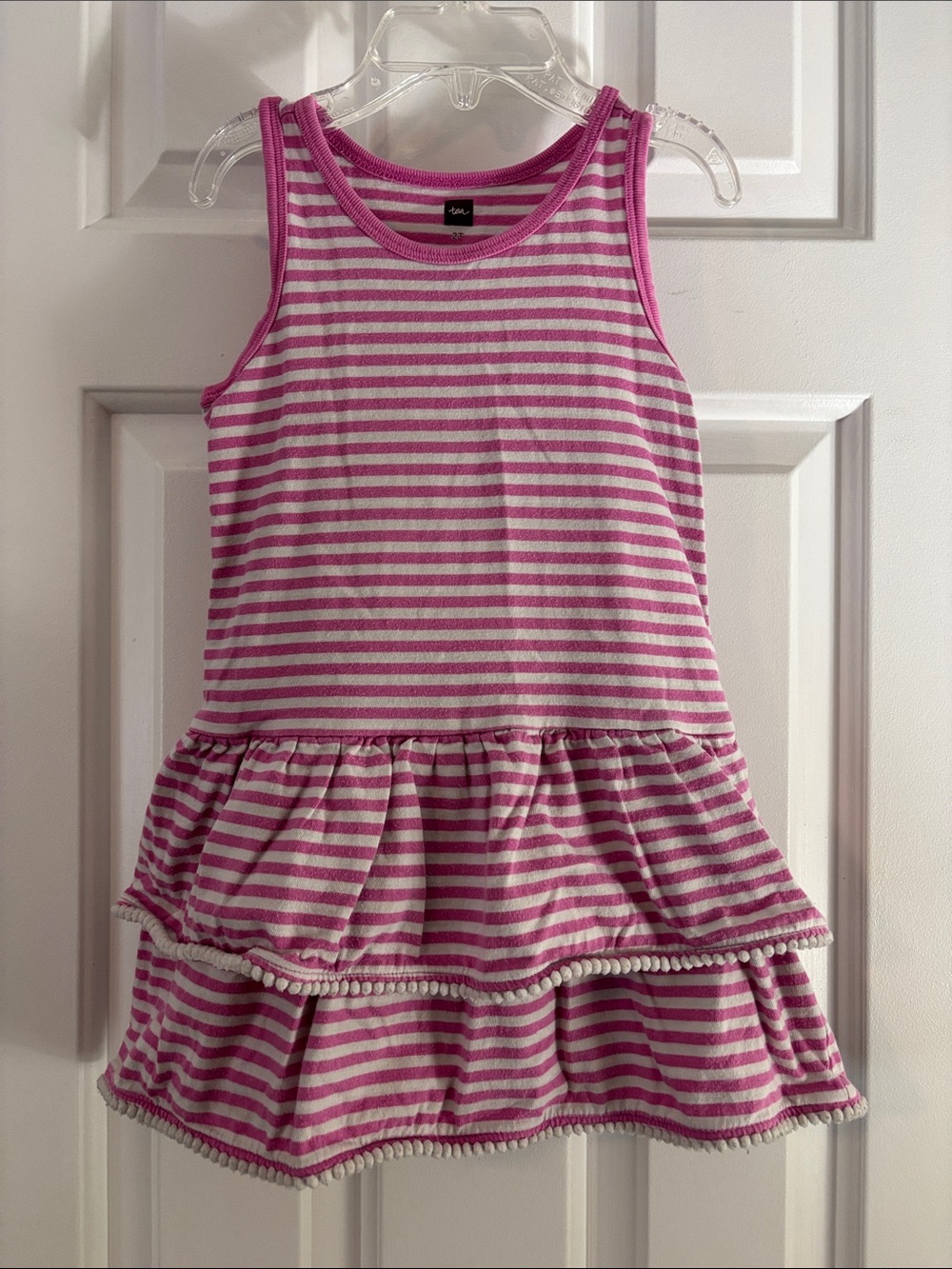 Tea Collection Pink and White Striped Tiered Tank Dress